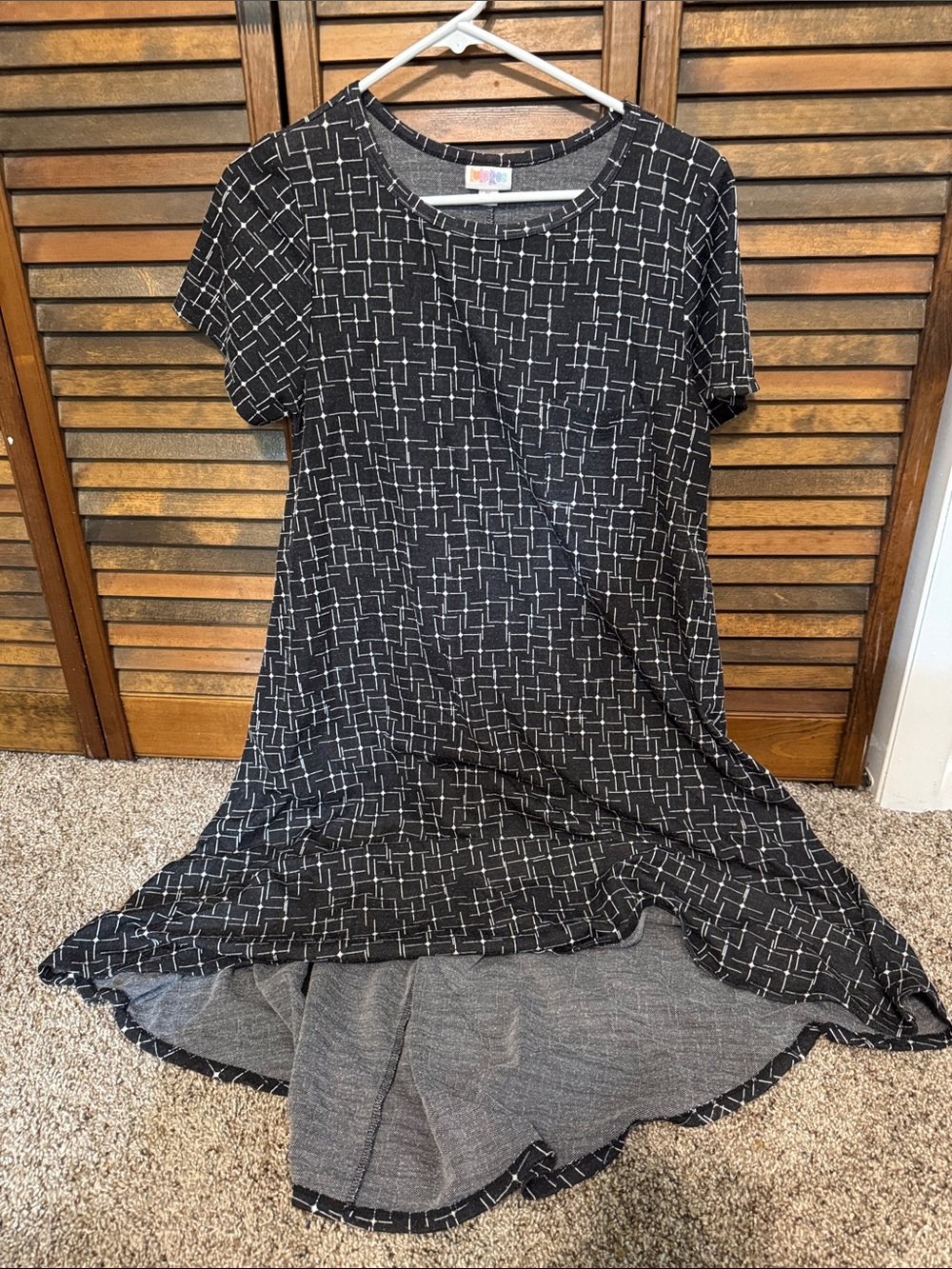 LuLaRoe Black Short-Sleeve Grid Swing Dress